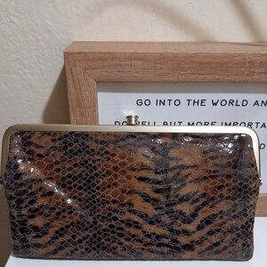 Hobo Lauren Clutch Brown Black Animal Exotic Print MINOR FLAWS